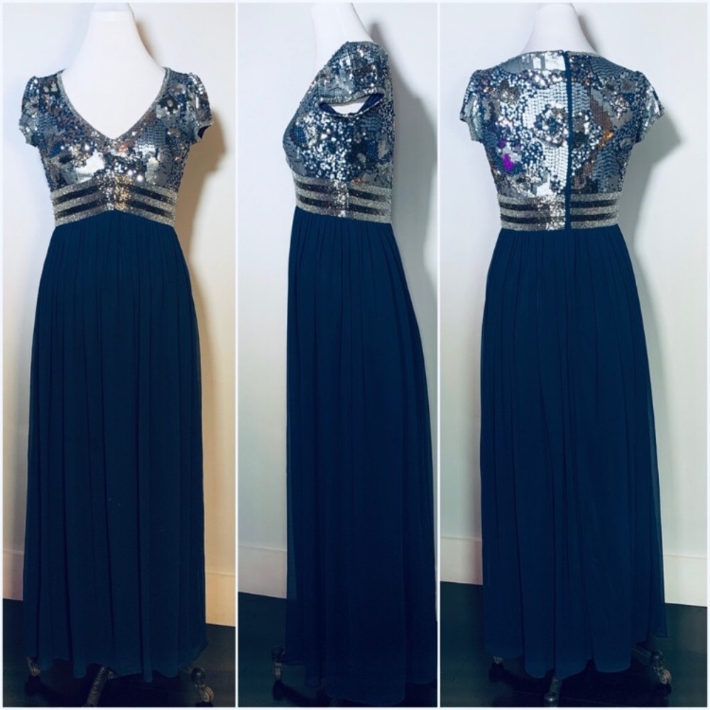Adrianna Papell sequin long navy dress - Picture 3 of 12